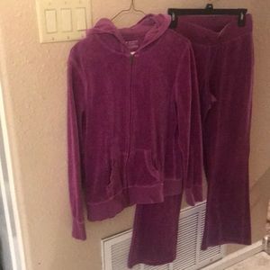 Velour sip hoodie with matching pants.